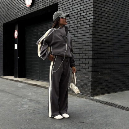 Women's Striped Tracksuit Set Zip Jacket Joggers