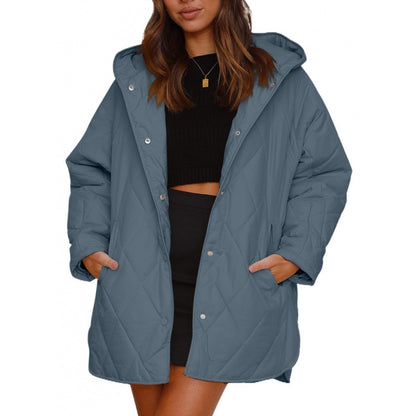 Women's Hooded Quilted Mid-Length Lightweight Winter Jacket