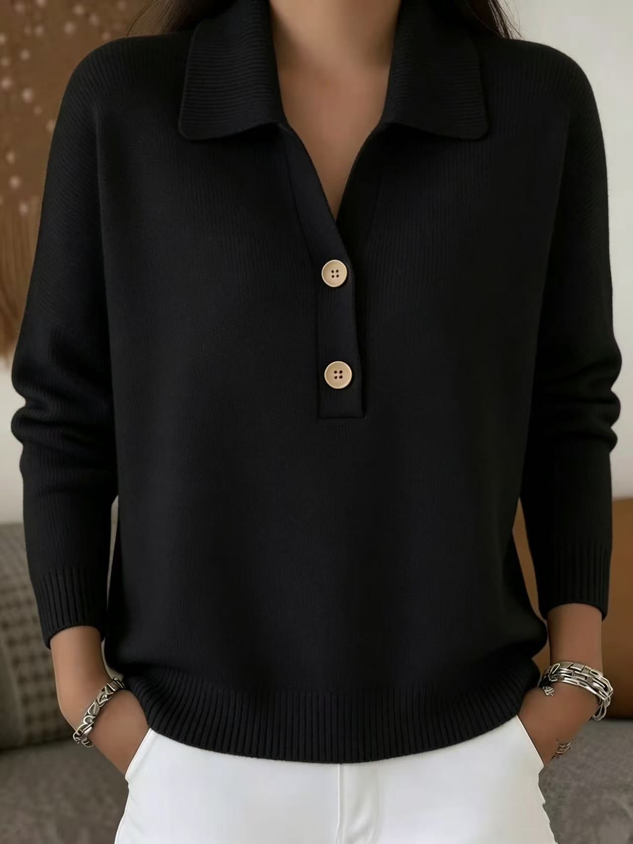 Women's Oversized Collared Half Button Knit Sweater