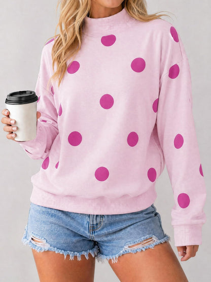 Women’s Contrast Polka Dot Mock Neck Oversized Sweatshirt