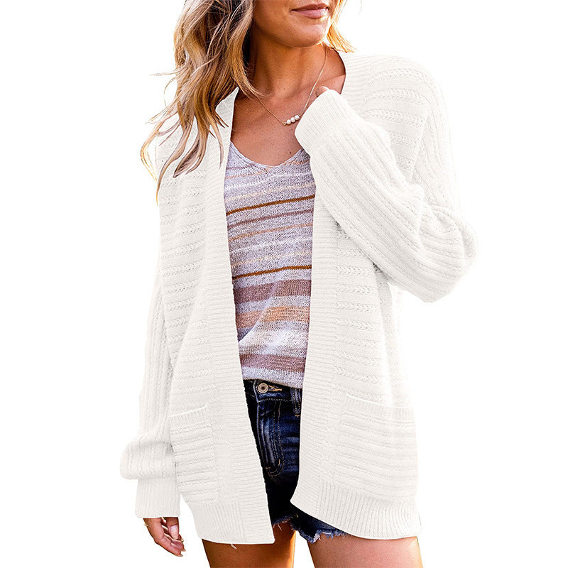 Women's Open Front Balloon Sleeve Cardigan with Pockets
