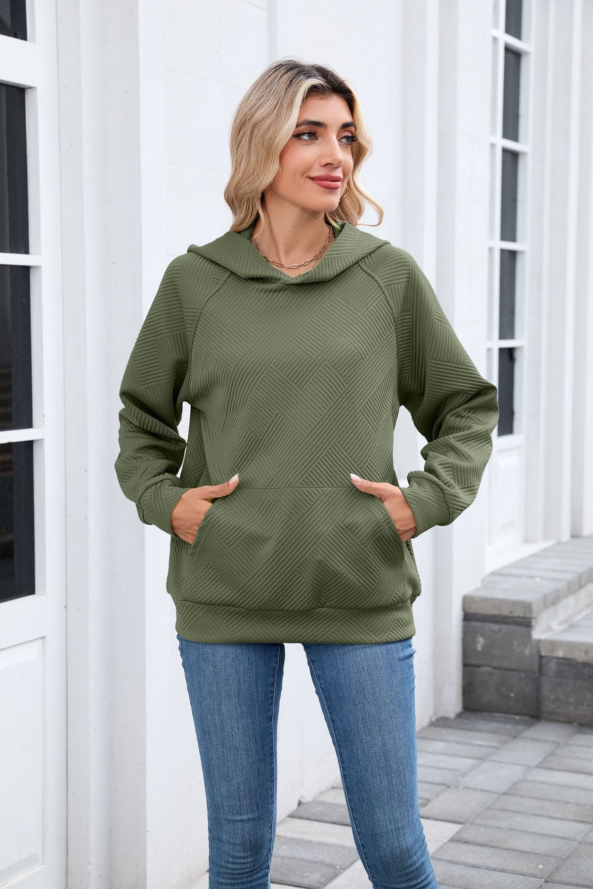 Women's Oversized Textured Hoodie Pullover with Pocket