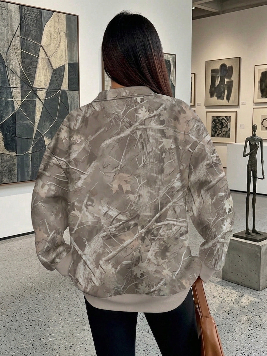 Womens Oversized Half Zip Branch Print Collared Sweatshirt