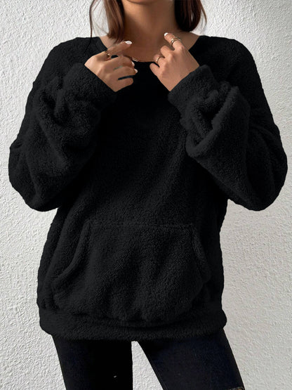 Women's Sherpa Fleece Crewneck Sweatshirt Pocket