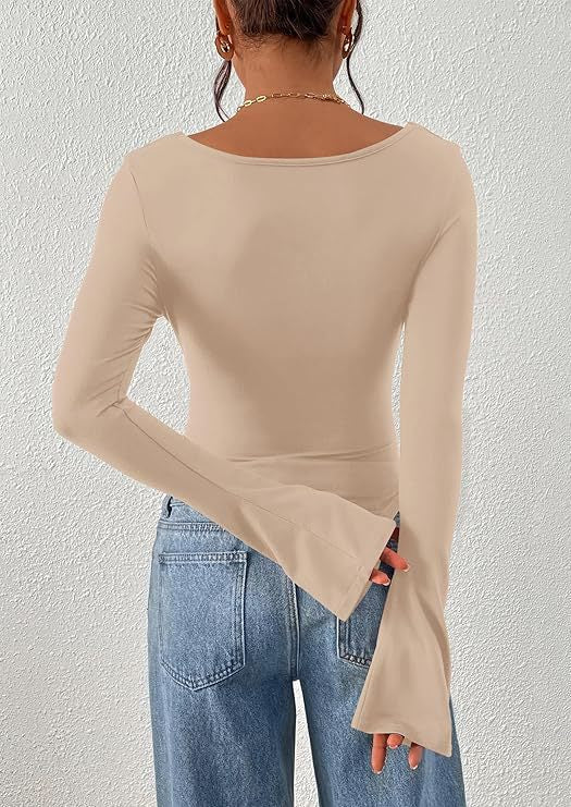 Women's Cowl Neck Long Sleeve Asymmetric Fitted Top