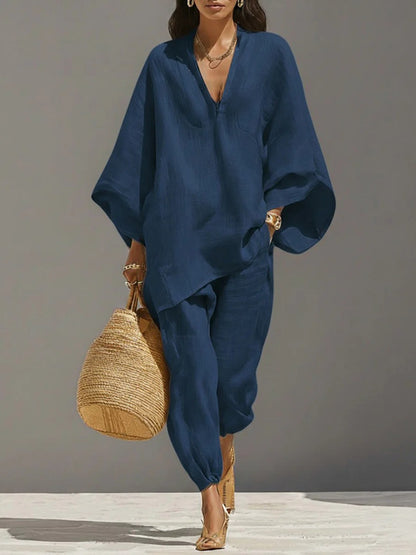 Oversized Woven Shirt & Capri Pants Matching Set