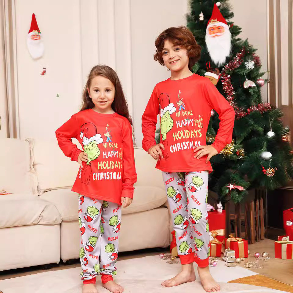 Alphabet Cartoon Monster Parent-child Outfit Printed Christmas Pajamas