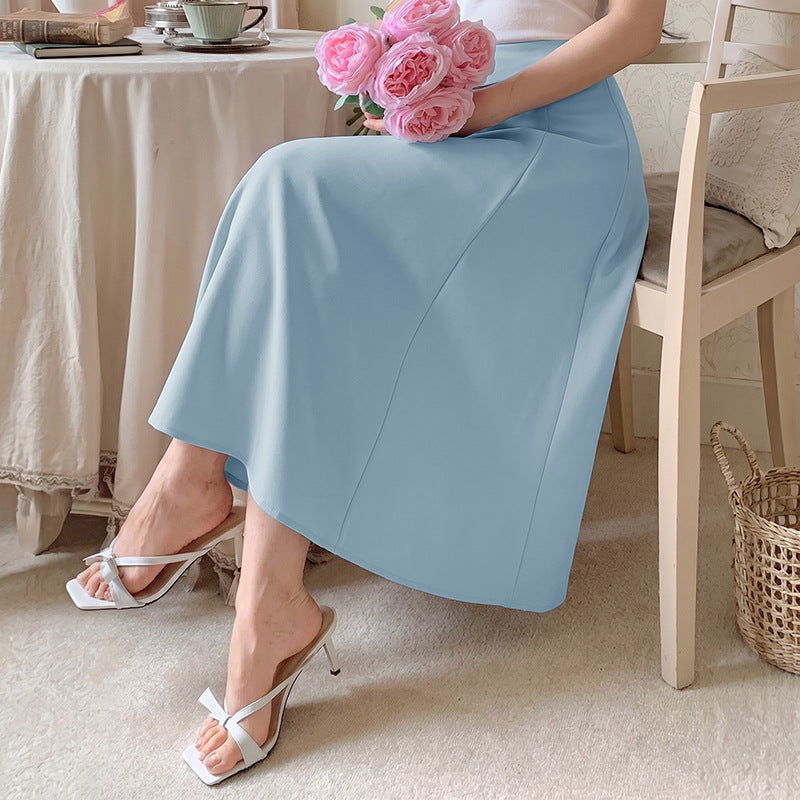 High Waist A-Line Midi Skirt Button Detail Flowy Skirt