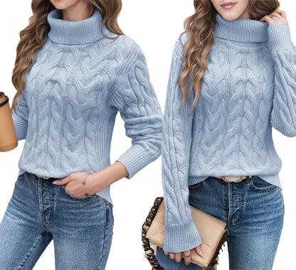 Women's Cable Knit Turtleneck Sweater Long Sleeve