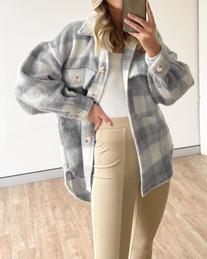 Plaid Mohair Shacket Jacket Oversized Wool Blend Coat