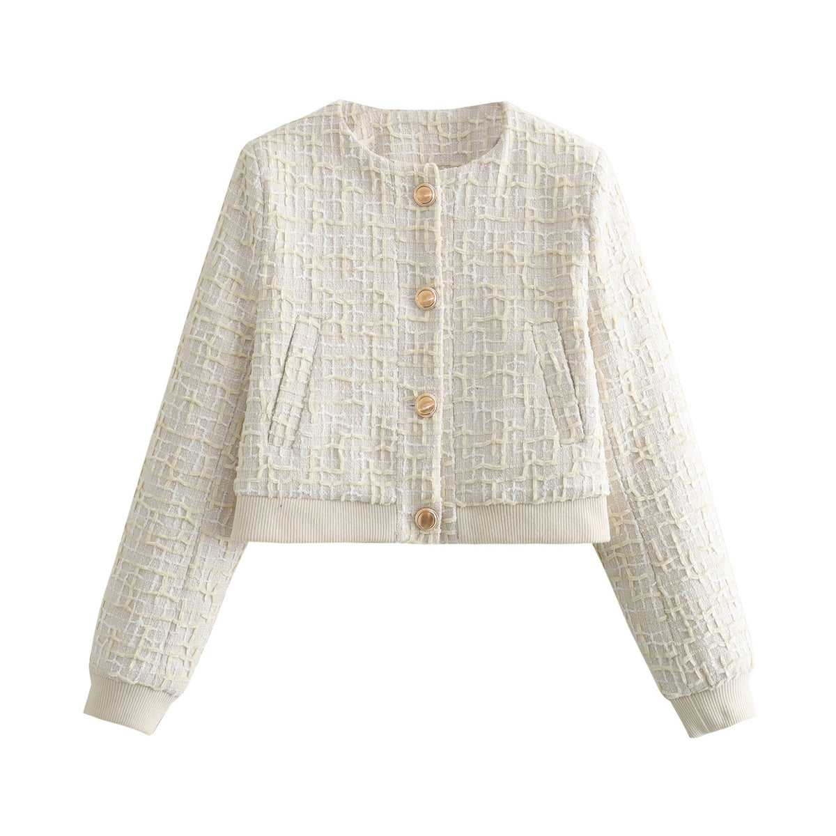 Women's Cropped Tweed Bomber Jacket Button Front