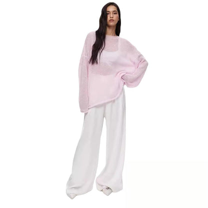 Sheer Knit Pullover Sweater Long Sleeve Loose Fit Top