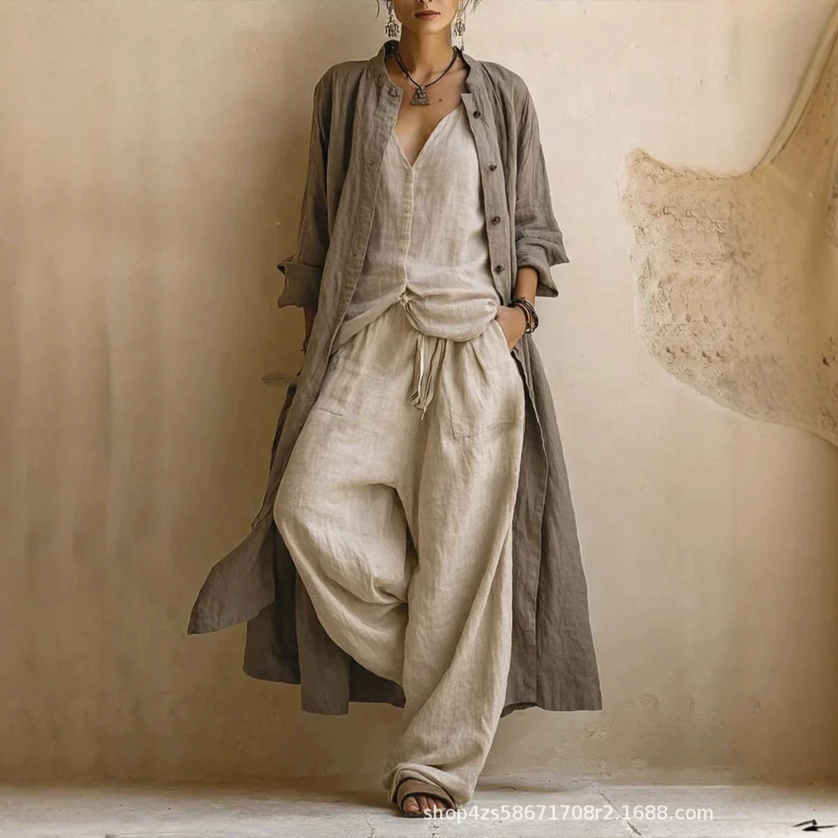 Minimalist 3 Piece Wide Leg Pants Matching Set