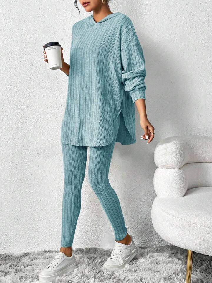 Women's Ribbed Oversized Hoodie Lounge Pants Set Fall