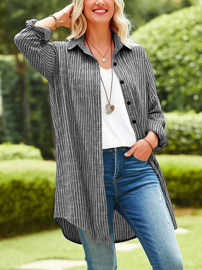 Women's Oversized Striped Long Sleeve Button Down Shirt