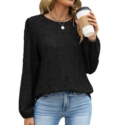 Eyelet Lace Blouse Puff Sleeve Loose Top
