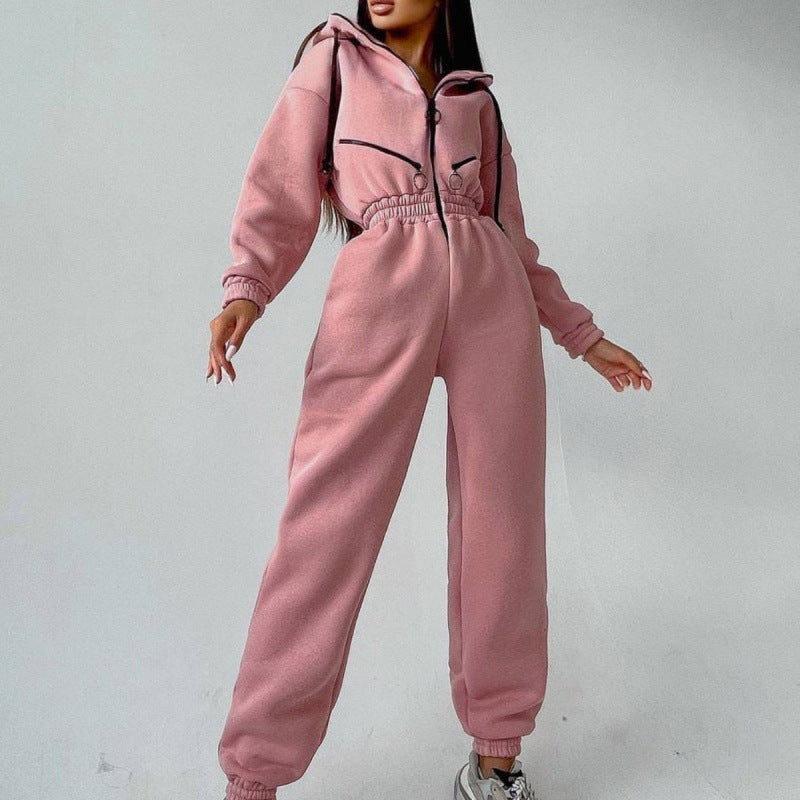 Women Hooded Zip Up Jumpsuit Long Sleeve Loungewear