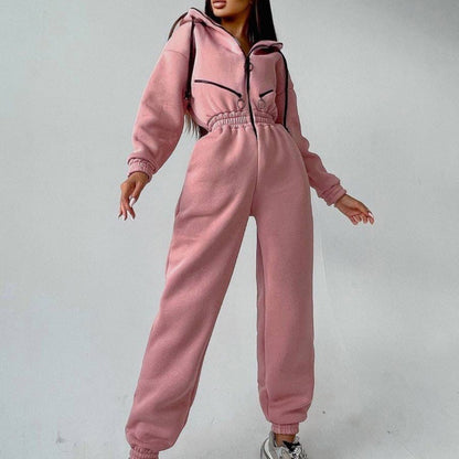 Women Hooded Zip Up Jumpsuit Long Sleeve Loungewear