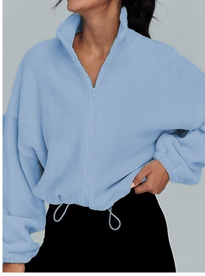 Women's Oversized Stand Collar Zip Up Fleece Jacket