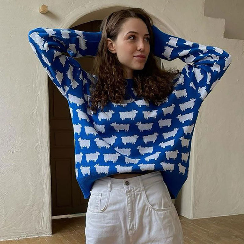 Women's Oversized Alpaca Crewneck Knit Sweater