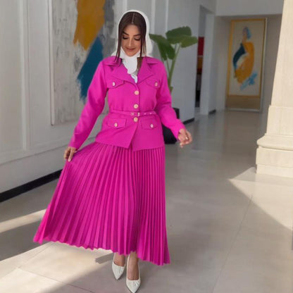 Women's Blazer & Pleated Maxi Skirt Business Casual Set