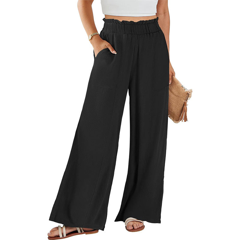 Women's High-Waisted Wide-Leg Linen Pants – Casual Summer Beach Trousers
