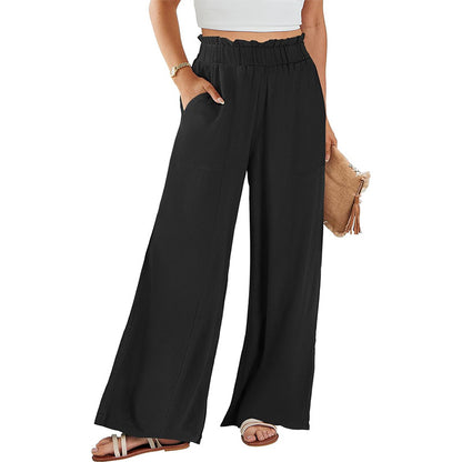 Women's High-Waisted Wide-Leg Linen Pants – Casual Summer Beach Trousers