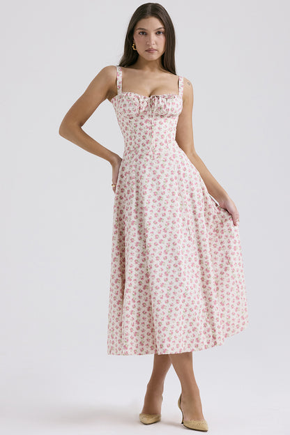French Elegant Sleeveless Midi Dress Fit Flare Split