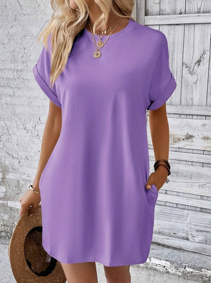Women’s Relaxed Fit Cotton Pocket T-Shirt Dress Summer