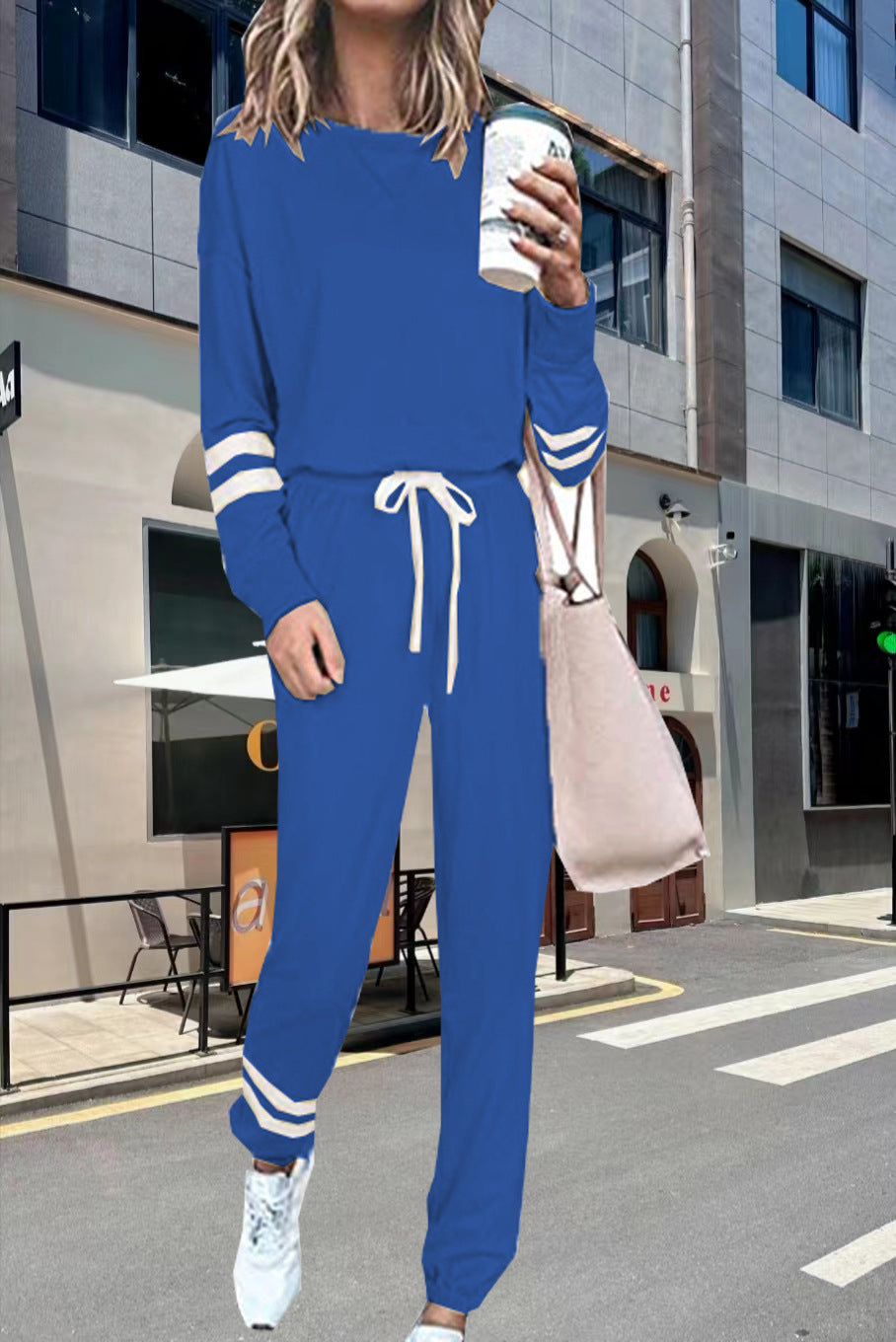 Women's Solid Two Piece Set Long Sleeve Top & Jogger Pants