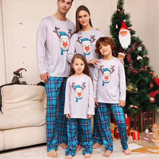 Plaid Cartoon Deer Christmas Parent-child Outfit Printed Christmas Pajamas