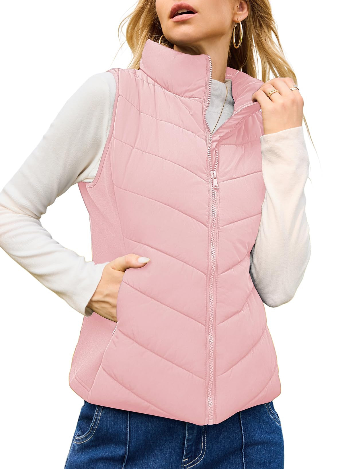 Women's Quilted Zip Up Puffer Vest Sleeveless Jacket