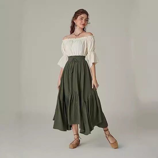 Women's High-Waisted Tiered Maxi Skirt – Vintage Boho Long Skirt