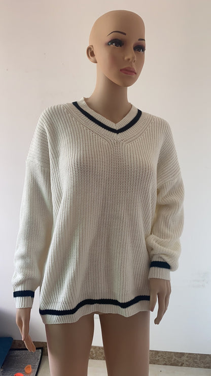 Oversized V-Neck Sweater Women's Long Sleeve Chunky Knit