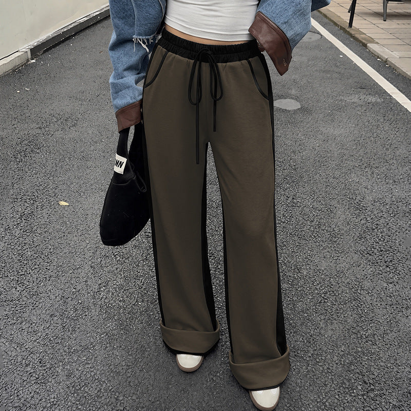 Women's High Waist Colorblock Wide Leg Sweatpants Pockets