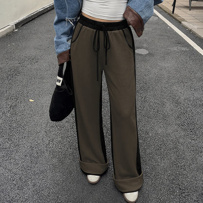 Women's High Waist Colorblock Wide Leg Sweatpants Pockets