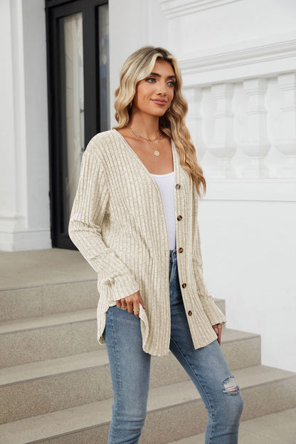 Soft Ribbed Button-Down Knit Cardigan for Fall & Winter
