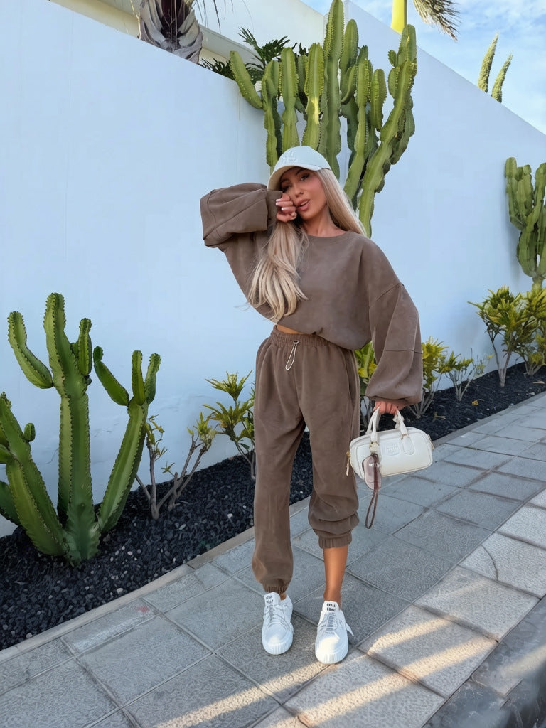 Women's Ribbed Lounge Sweatshirt Jogger Set