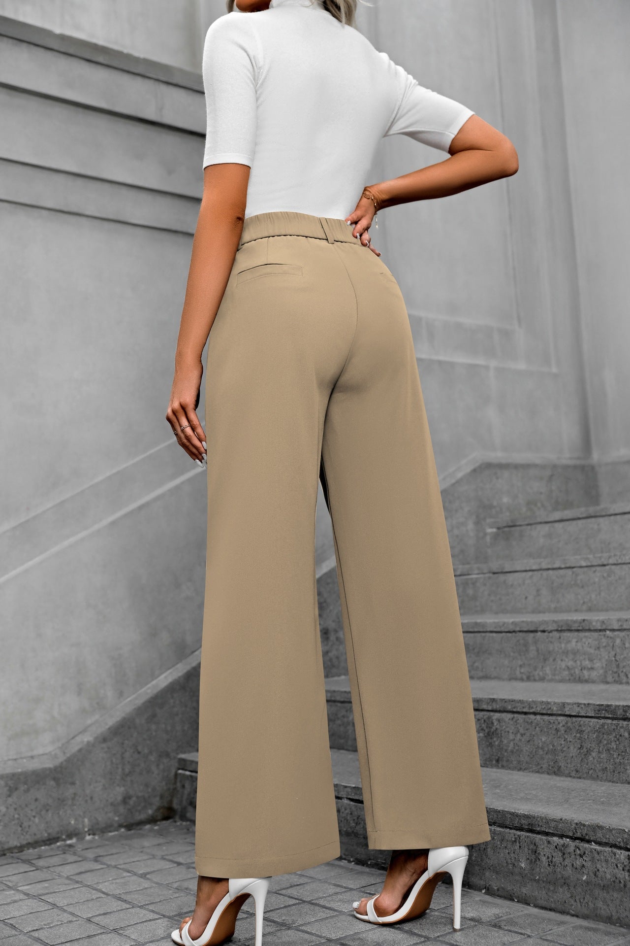 Women's High-Waist Wide-Leg Suit Pants - Elegant Office Trousers
