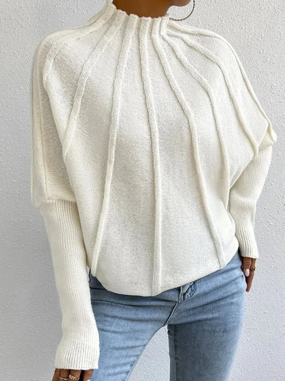 Women's Mock Neck Batwing Chunky Knit Pullover Sweater
