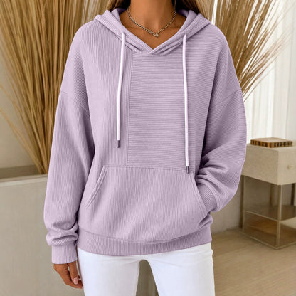 Women's Oversized Ribbed Hoodie Long Sleeve Pullover Top