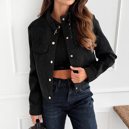 Women's Faux Suede Button Front Crop Jacket