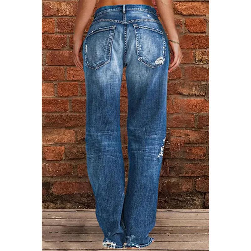 Women's Distressed Flare Jeans Vintage Wash Cotton Denim
