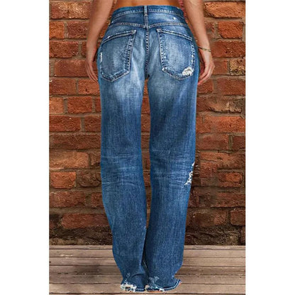 Women's Distressed Flare Jeans Vintage Wash Cotton Denim