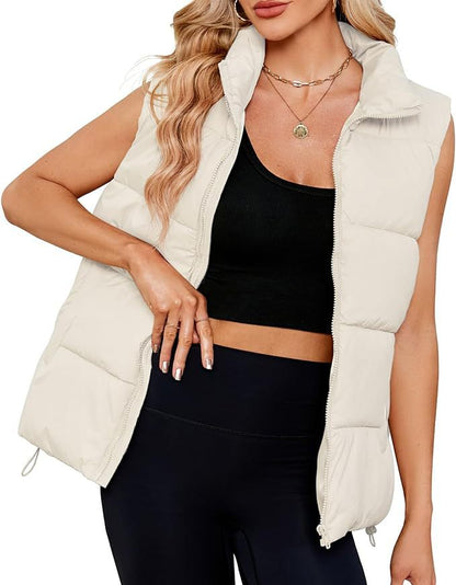 Women's Quilted Puffer Vest Stand Collar Sleeveless Jacket