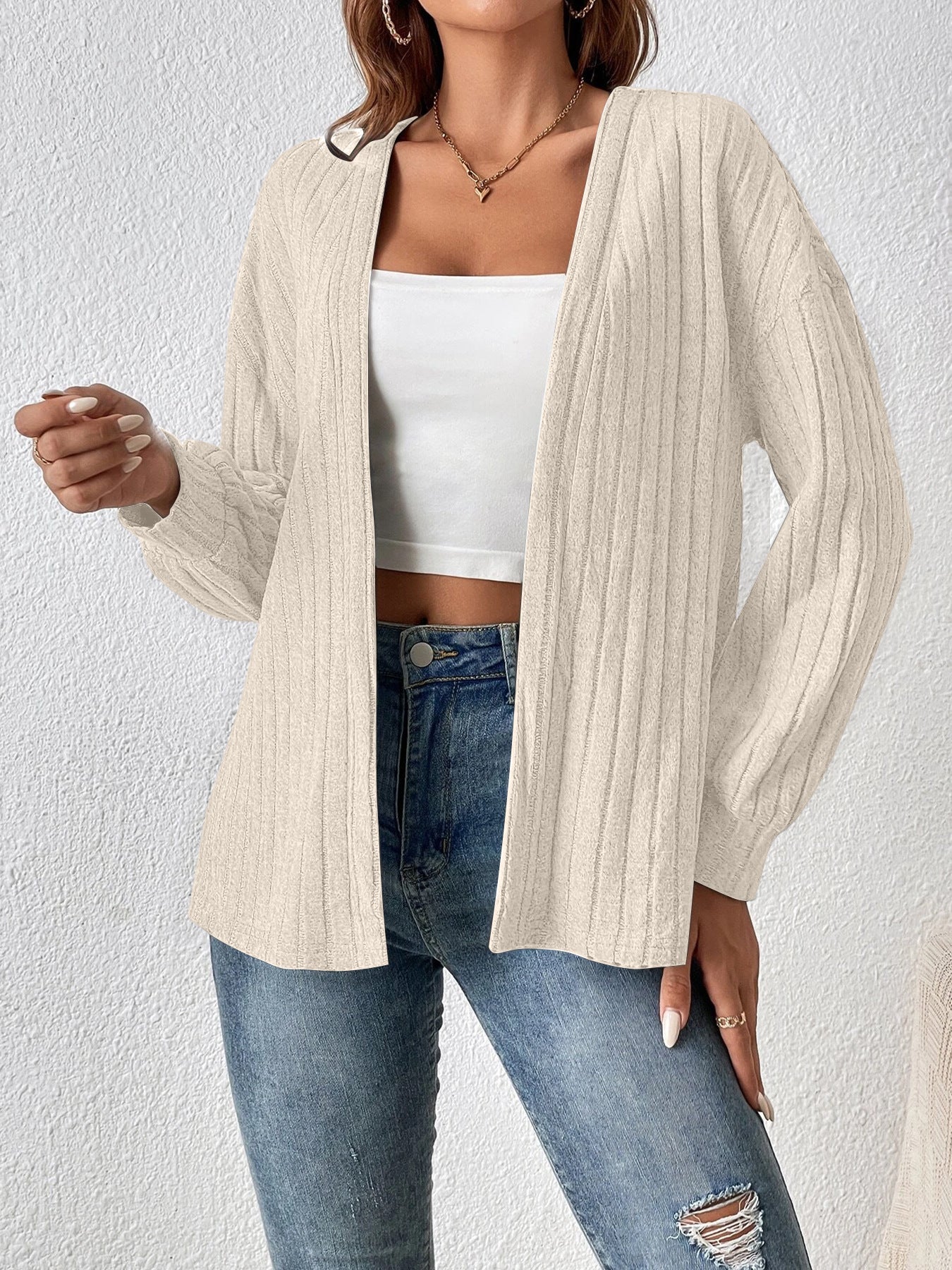 Women's Ribbed Open Front Oversized Cardigan Solid Casual