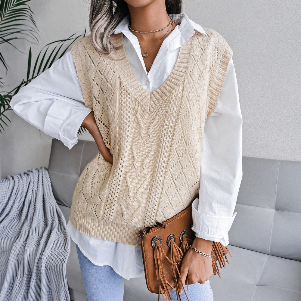 Knit Sweater Vest Women | V Neck Cable Knit Pullover