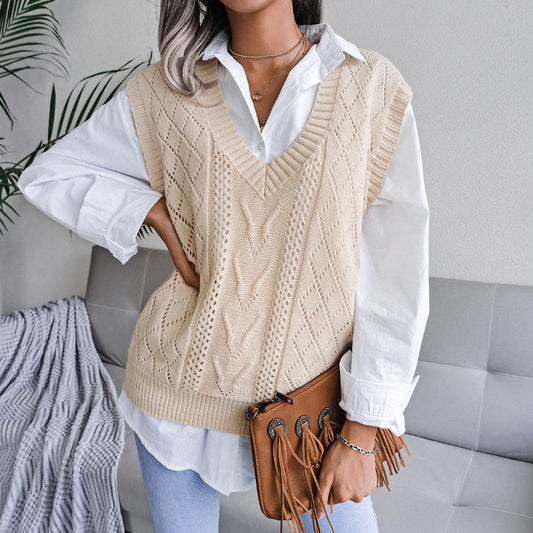 Knit Sweater Vest Women | V Neck Cable Knit Pullover