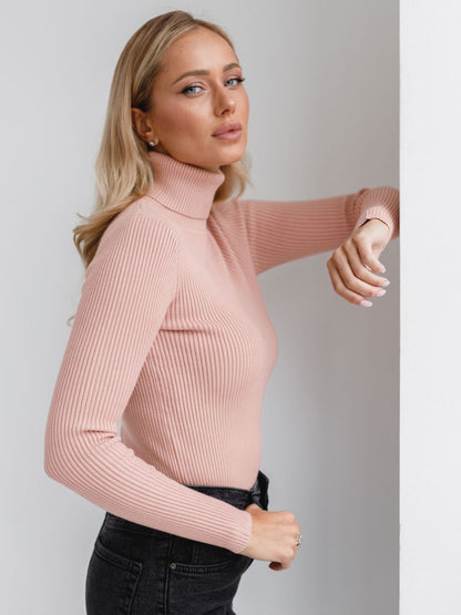 Women's Ribbed Turtleneck Knit Sweater Top