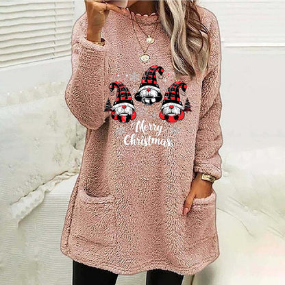 Womens Christmas Gnome Sherpa Tunic Sweatshirt